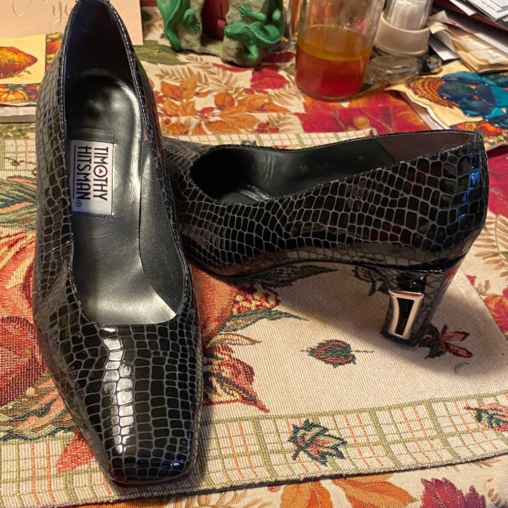 Timothy Hitsman Black Croc-Embossed Heels